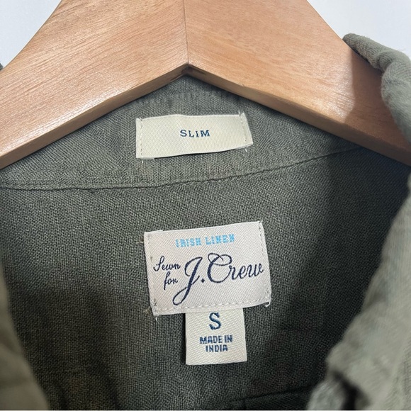 J. Crew Men’s Baird McNutt 100% Linen Shirt Button Down Olive Green Size S Slim - Picture 5 of 11